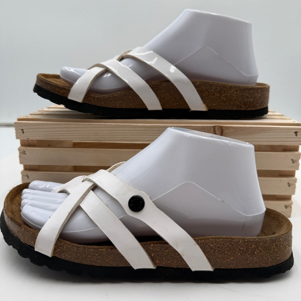 Birkenstock White Patent Triple-Strap Cork Footbed Sandals